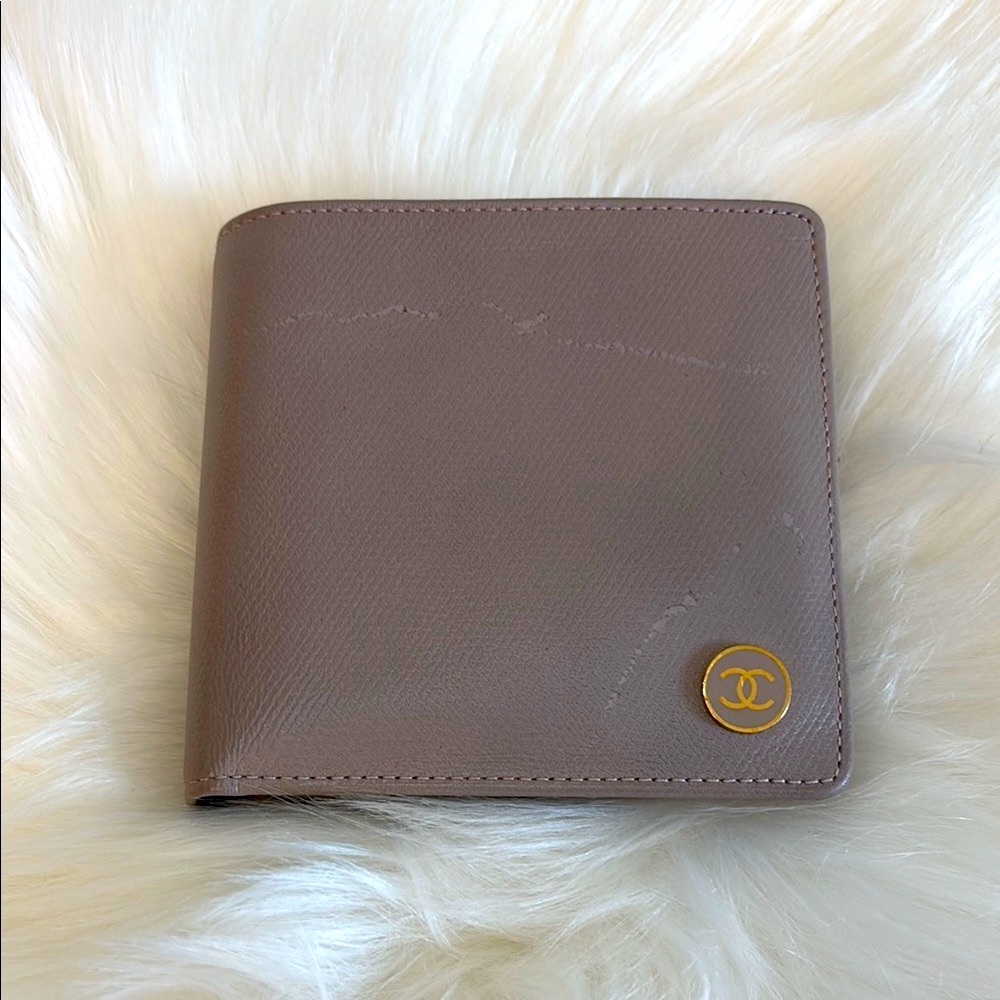 Chanel Taupe Wallet with Gold Logo